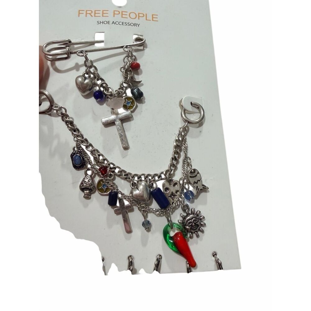 Free People Silver Multicolor Eclectic Charm Shoe Chain Accessory